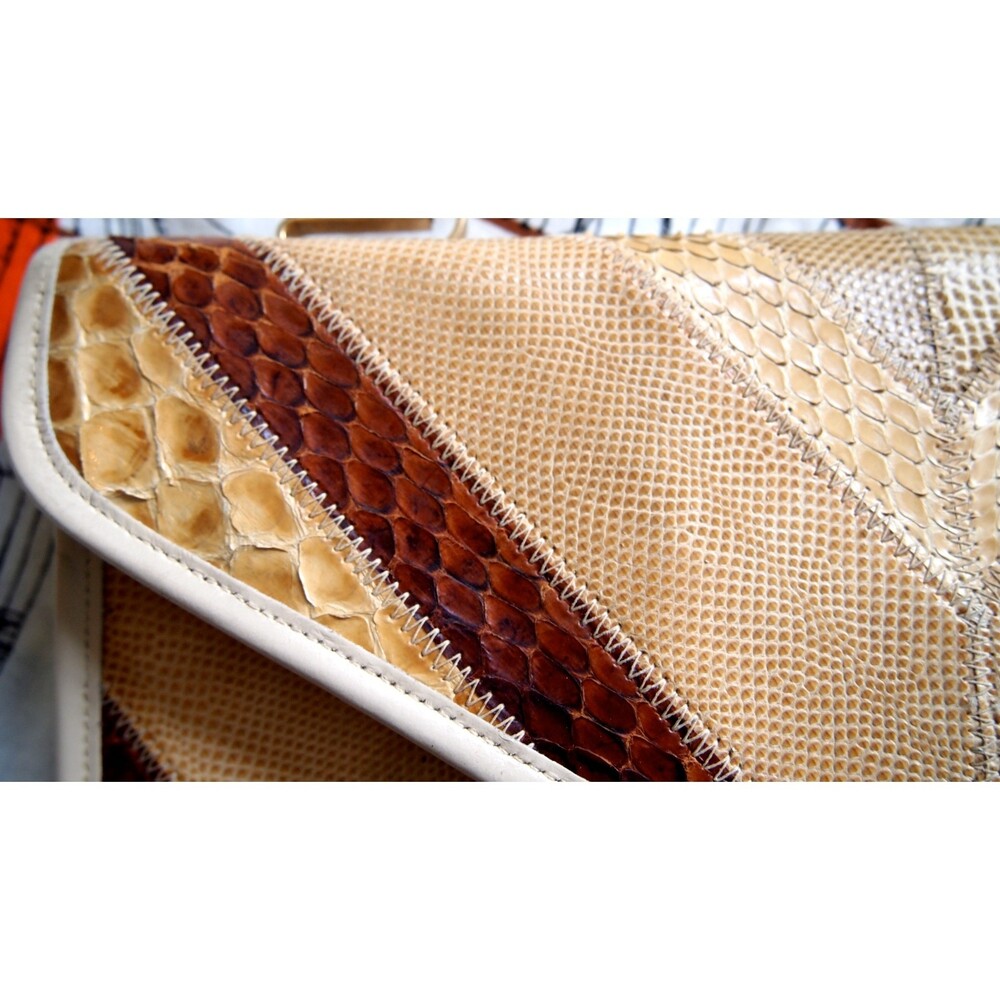 Rare Vintage Varon 70s Snakeskin Reptile Luxury Multicolor Chevron Purse Clutch - Picture 8 of 9